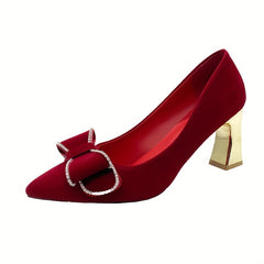 Bowknot Decor Wedding Shoes Pointed Toe Chunky Heels Dress Shoes