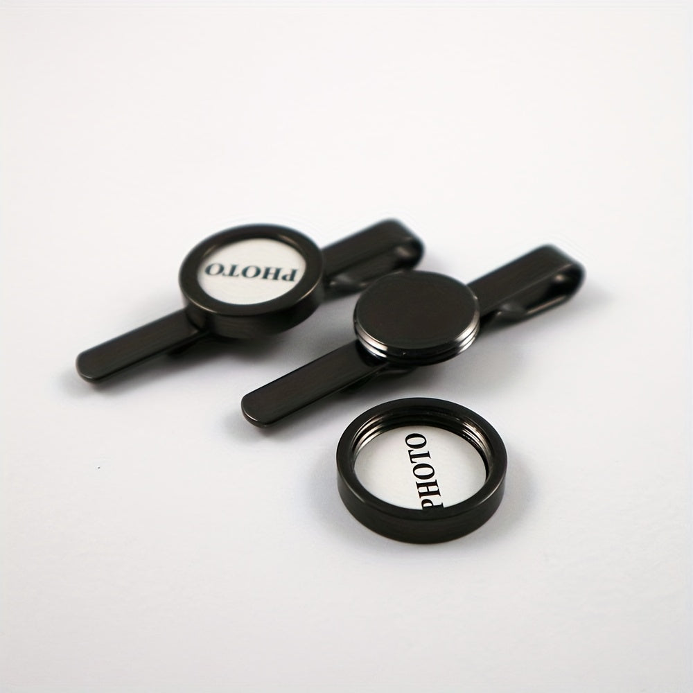 2pcs Copper Plated Gun Round Glass DIY Can Hold Photos Photo Tie Clip For Men
