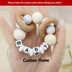 Personalized Name Rattle with Silicone Beads Teething Toy