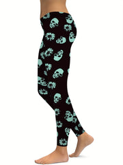 Skull Flower Graphic Sports Leggings Yoga Tight Pants Women