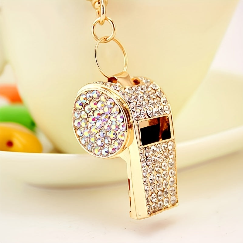 Self Defense Whistle Keychain With Rhinestone Inlaid