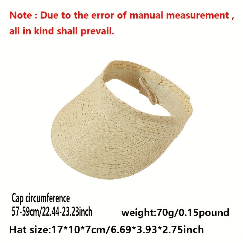 Solid Straw Visor Lightweight Sun Hat Women UV Protection Foldable Beach Hat