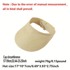 Solid Straw Visor Lightweight Sun Hat Women UV Protection Foldable Beach Hat