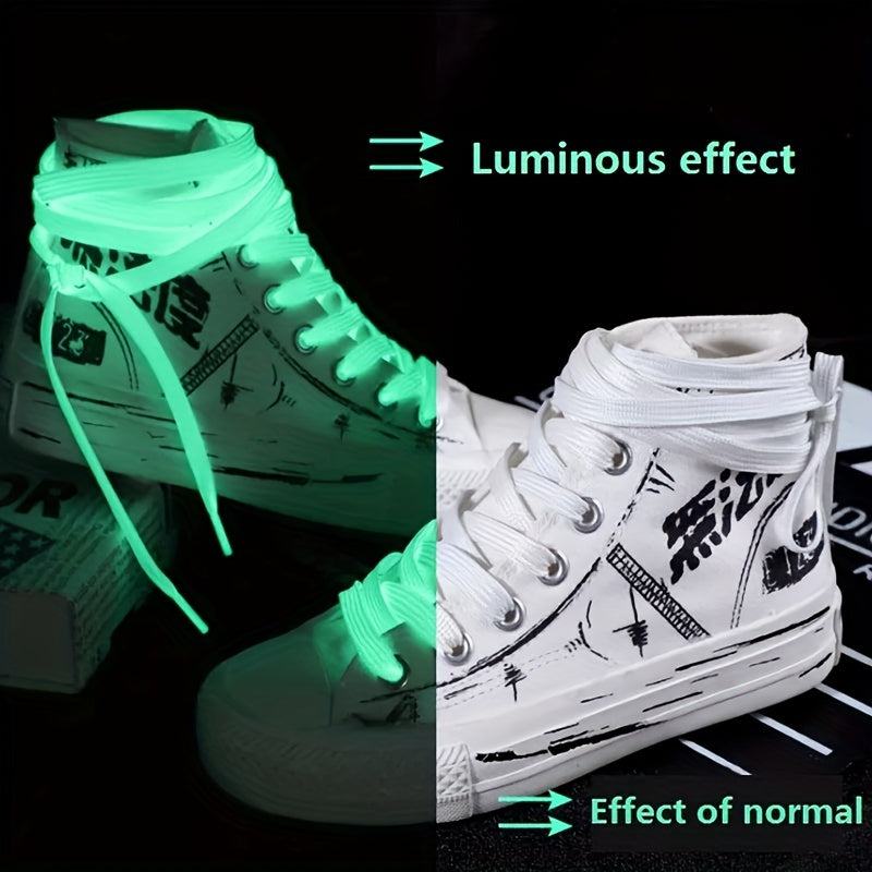 Fluorescent Shoelace Midnight Light Flat Wide Double Layer Sports Canvas Shoes