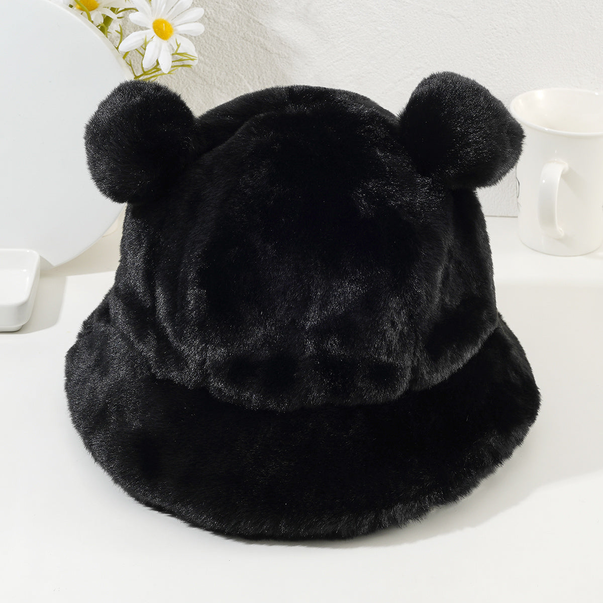 Panda Fisherman Hat Winter Plush Ear Protection Bucket Hat Warm Hat