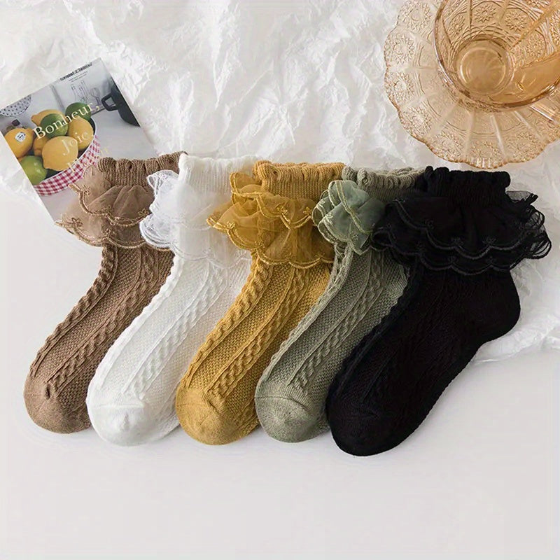 Baby Girls Lace Brim Cotton Socks for Autumn & Winter