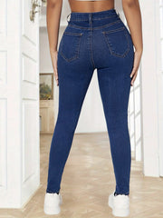 Curvy Plain Legs Dark Skinny Jeans High Waist Stretchy Denim Pants