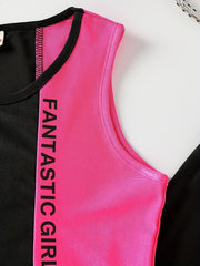 Girls Activewear Letter Block Stitching Sports Tank Top & Sweat Pants Set