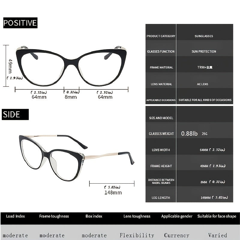Cat Eye Frame Clear Light Blocking Glasses Stylish Discoloration Glasses