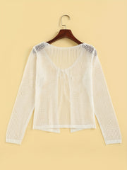 Crochet Coverup Tie Front Long Sleeve Cardigan