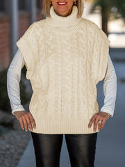 Boho Sweater Women's Plus Solid Cable Batwing Sleeve High Neck Sweater