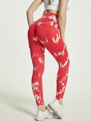 Red Tie Dye Running Pants High Waist Yoga Fitness Pants