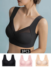 3pcs Wireless Mesh Stitching Bra Seamless Intimates Lingerie