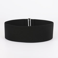 Women Elastic Waist Belt Metal Buckle Solid Wide Corset Belt