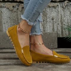 Women Slip On Leather Loafers Metal Decor Flats Shoes