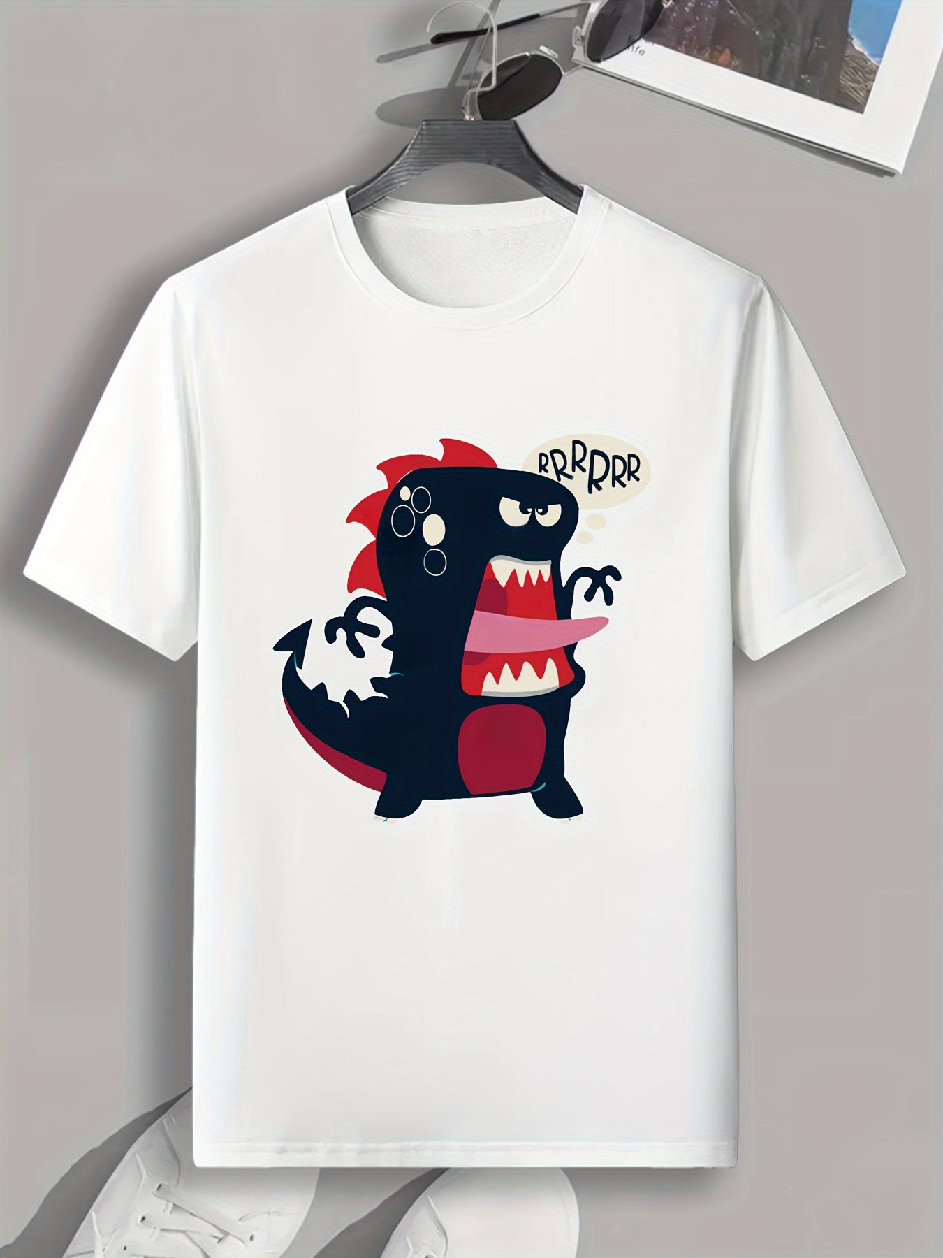 Cartoon Dinosaur Print Men's Graphic T-Shirt for Summer