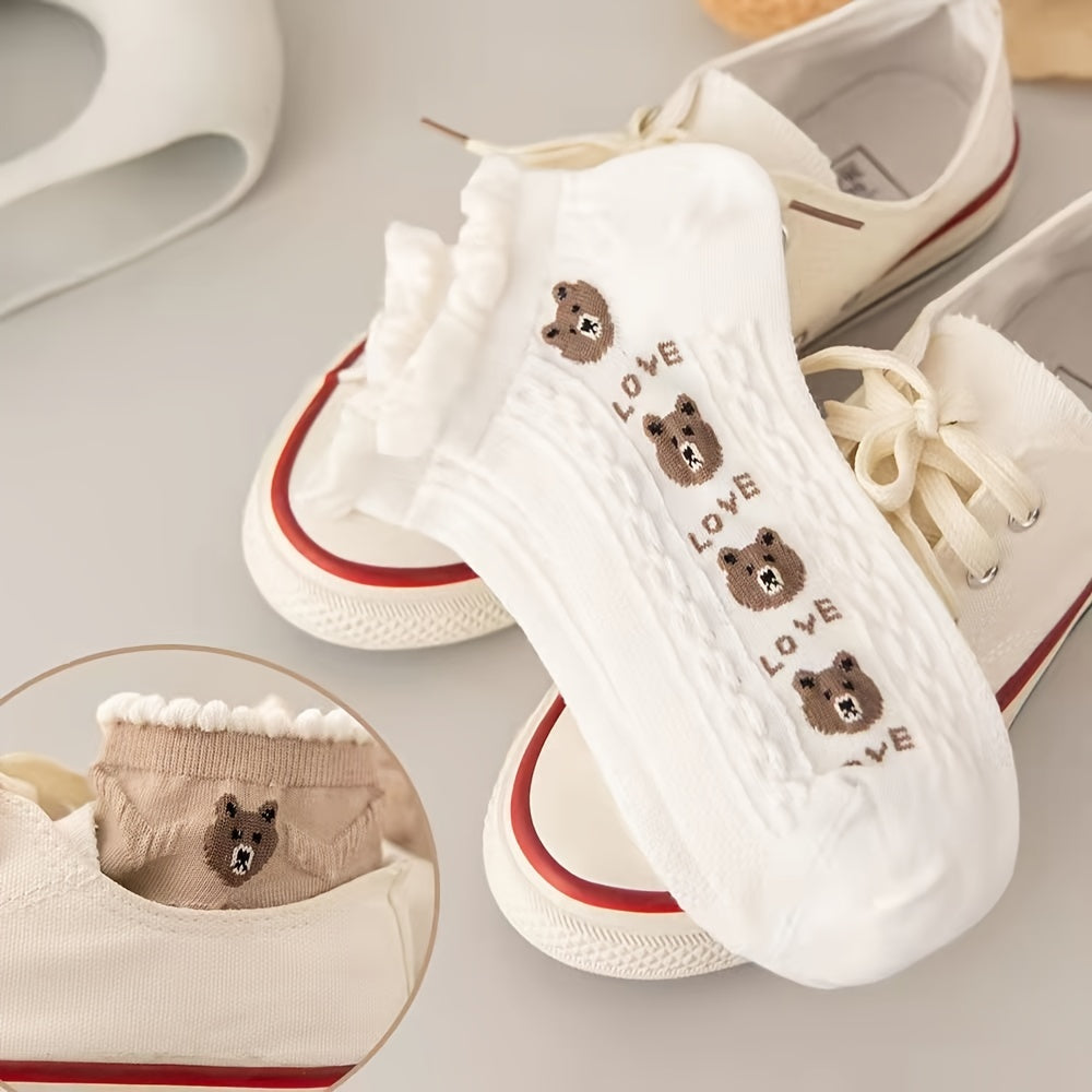 6 Pairs Women's Teddy Bear Ankle Socks Set
