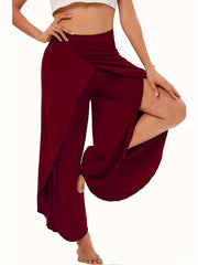 Solid Split Pants Sexy High Waist Long Length Pants Women's Clothing