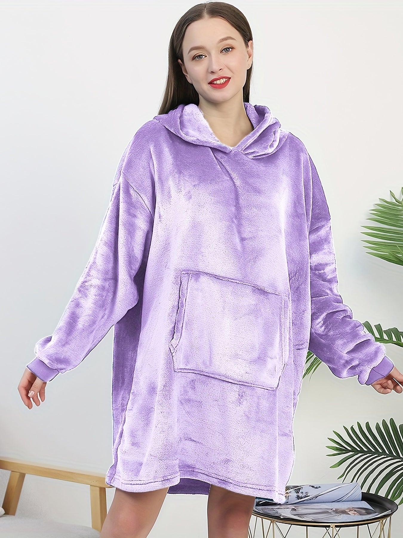 Plush Hooded Night Robe Long Sleeve Lounge Robe Women's Sleepwear