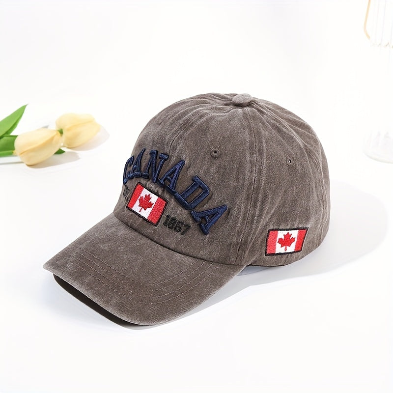 Canada Maple Leaf Baseball Cap Vintage Embroidered Washed Distressed Dad Hats