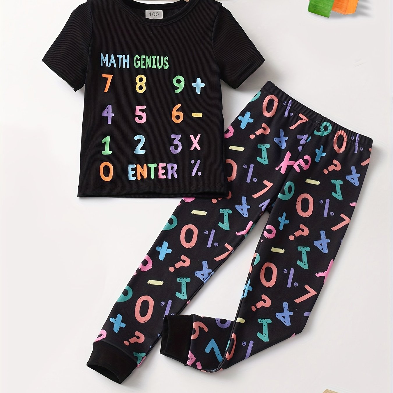 Boys 2pcs Math Number Print Top & Pants Pajamas Set