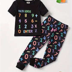 Boys 2pcs Math Number Print Top & Pants Pajamas Set