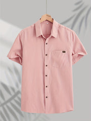 Men's Lapel Shirt with Chest Pocket Short Sleeve Button Up