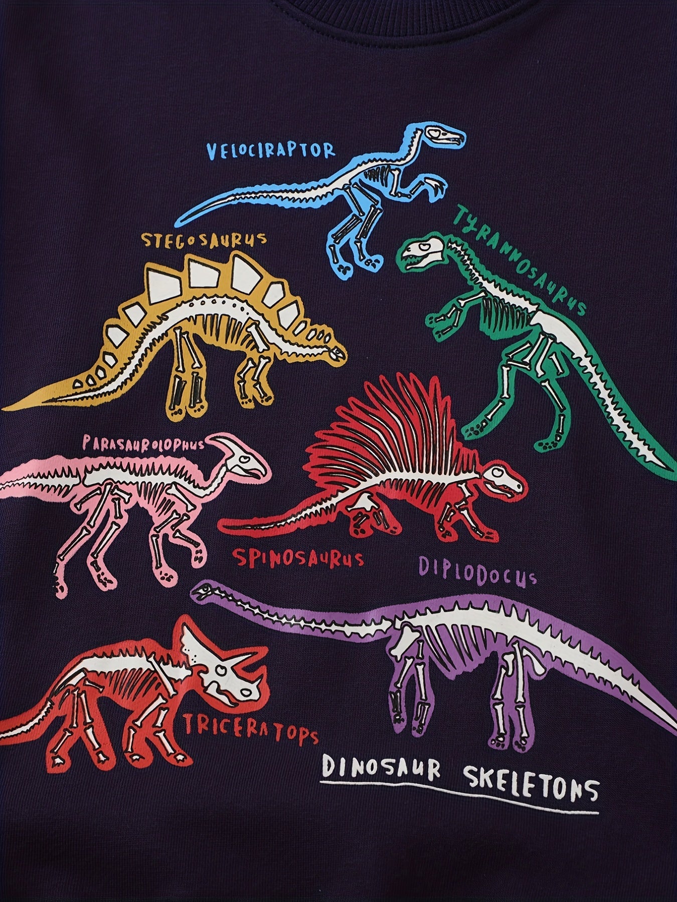Luminous Dinosaur Print Boys Sweatshirt Crew Neck Tops