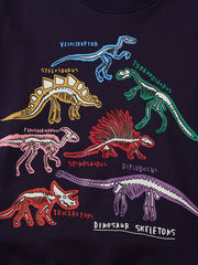 Luminous Dinosaur Print Boys Sweatshirt Crew Neck Tops