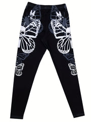 Butterfly Print Skinny Leggings Stretchy Casual Leggings Women's Clothing