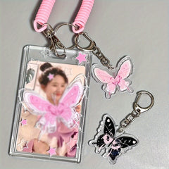 Crystal Butterfly Keychain Acrylic Card Cover Pendant 1 Pack
