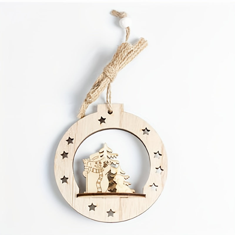 Elk Wooden Crafts Decorative Pendants Round Christmas Ornaments