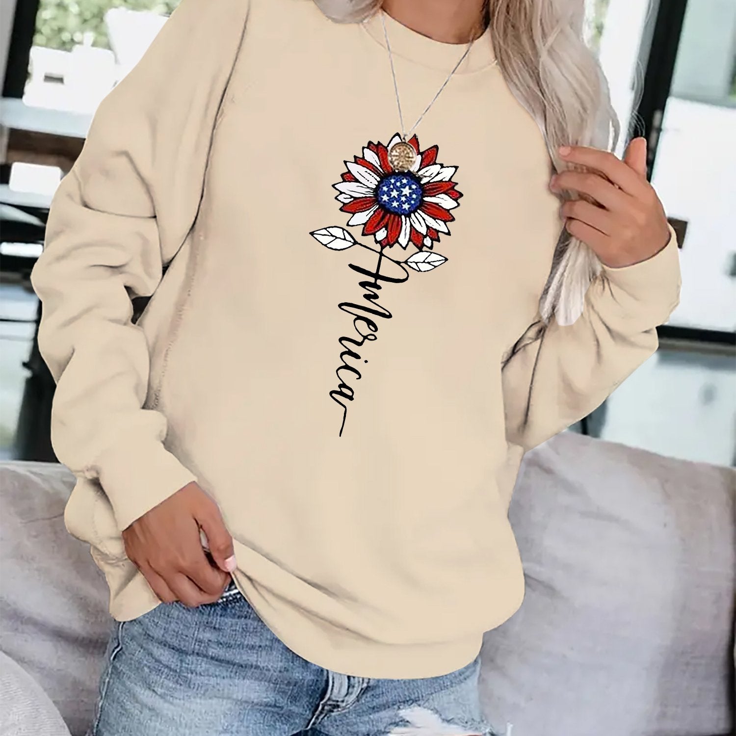 Sunflower Print Sweatshirt for Women Fall & Winter