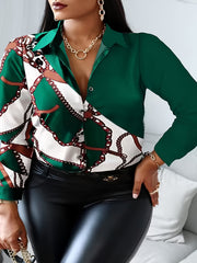 Plus Size Colorblock Graphic Print Long Sleeve Button Up Shirt