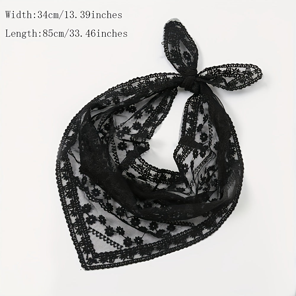 Lace Plaid Flower Triangle Scarf Women Neck Scarf Hollow Small Silk Neckerchief