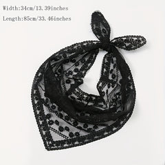 Lace Plaid Flower Triangle Scarf Women Neck Scarf Hollow Small Silk Neckerchief
