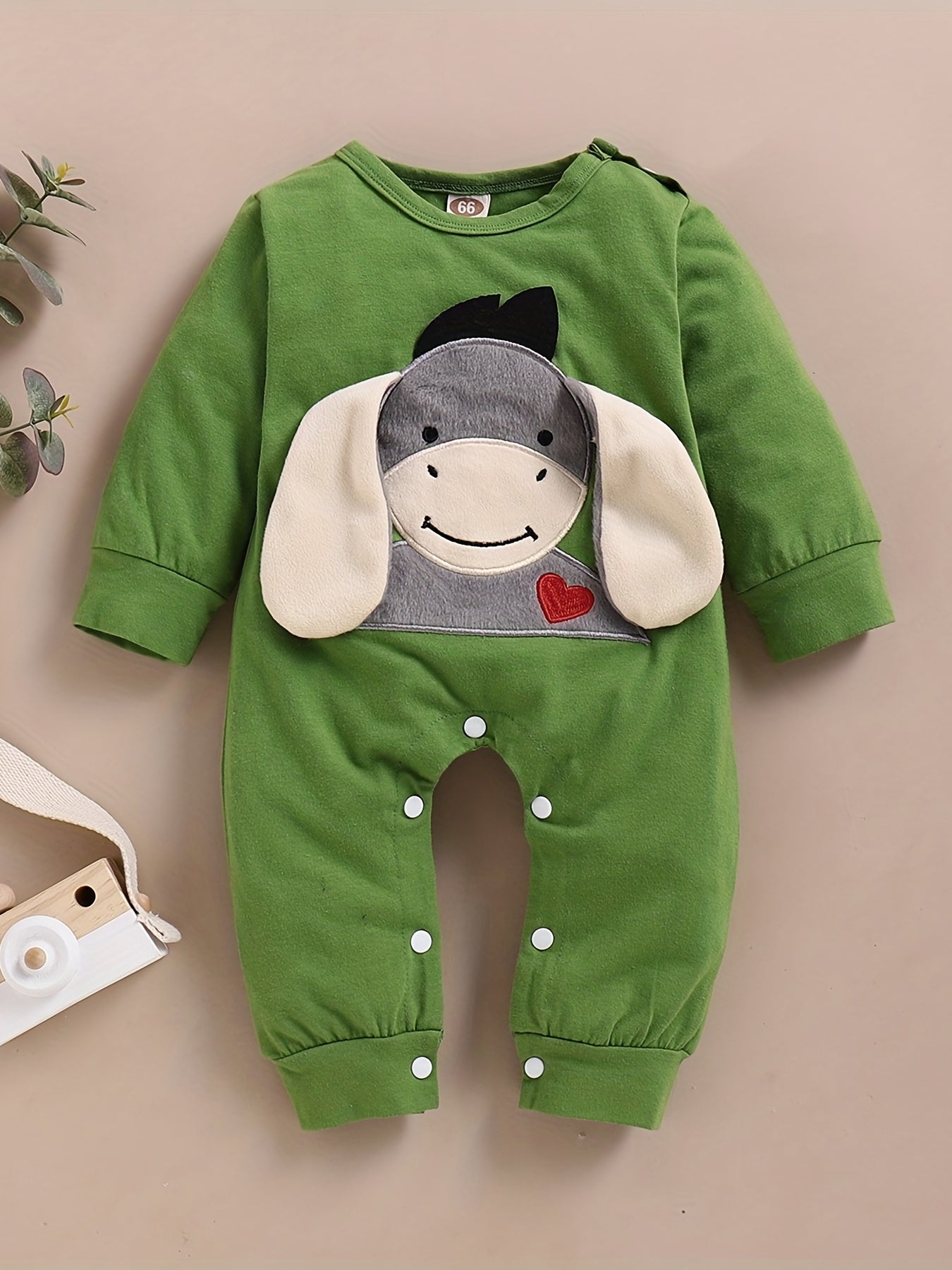Embroidered Cotton Long Sleeve Jumpsuit With Cute Ears