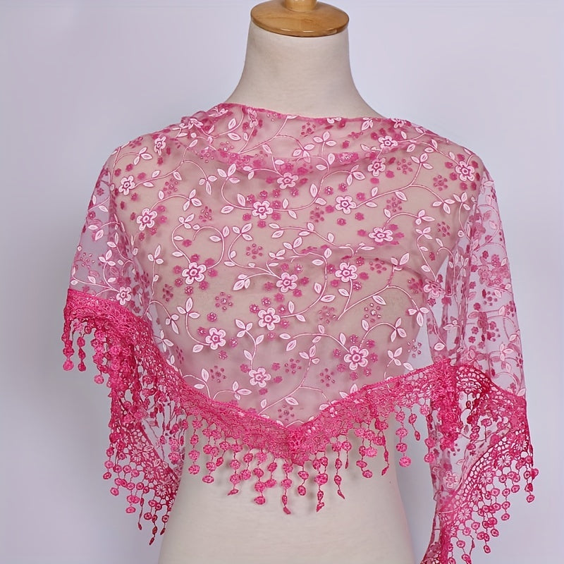 Floral Embroidery Lace Shawl Hollow Out Cape Wrap Triangle Scarf