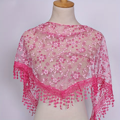 Floral Embroidery Lace Shawl Hollow Out Cape Wrap Triangle Scarf