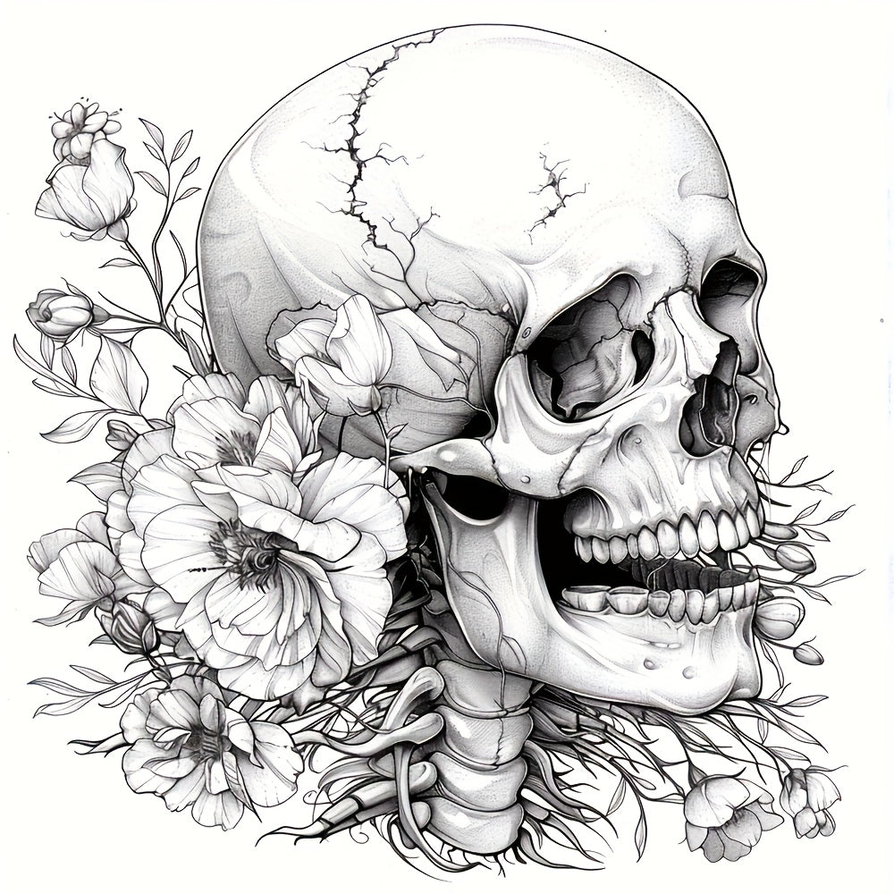 Deluxe Anatomy Floral Coloring Book 24 Pages 20x20 Intricate Flower and Skeleton