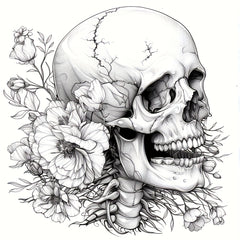Deluxe Anatomy Floral Coloring Book 24 Pages 20x20 Intricate Flower and Skeleton