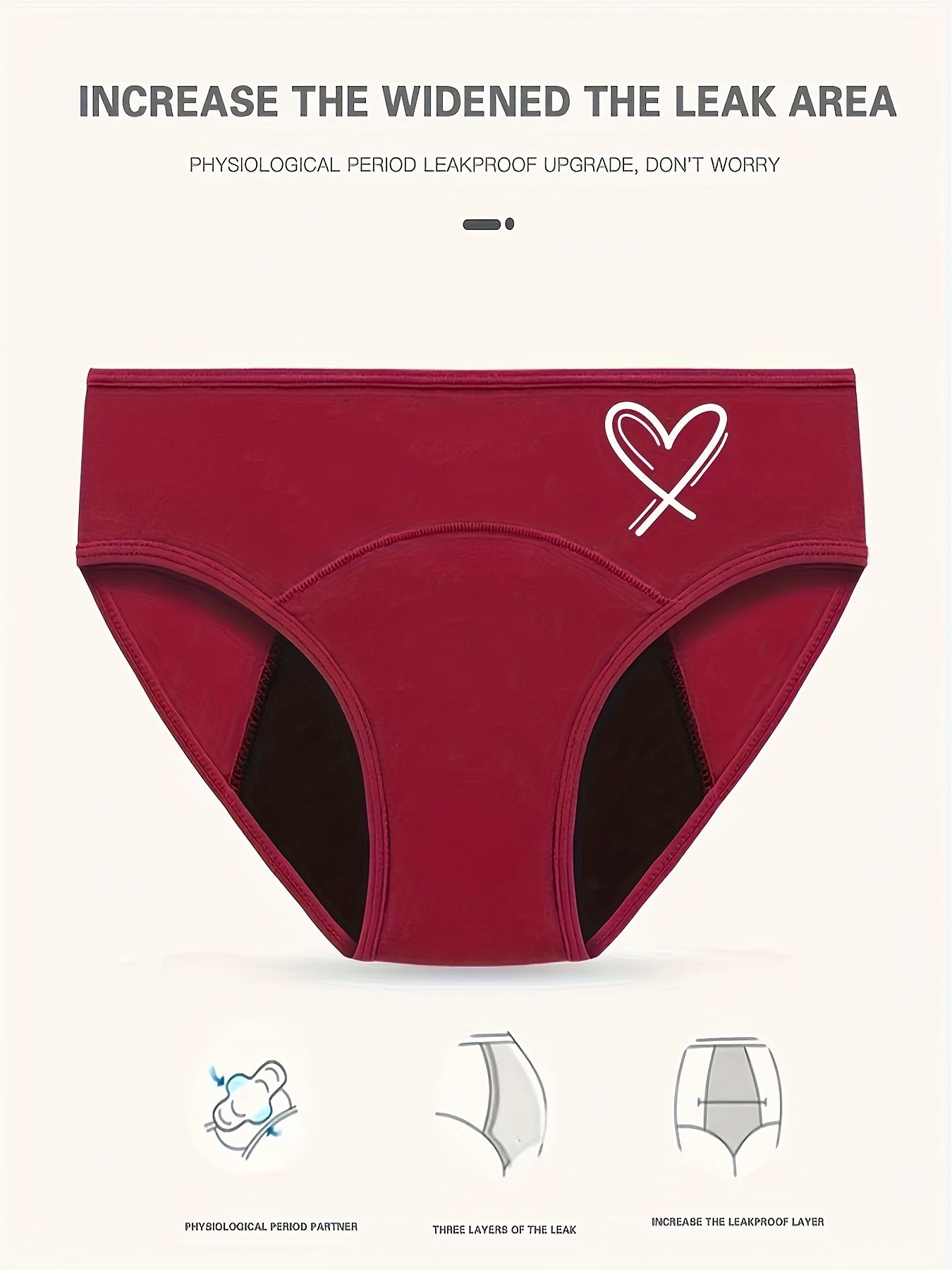 4pcs Heart Print Period Panties Anti Leak Women's Lingerie
