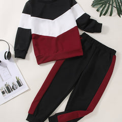 2pcs Baby Boys Splicing Pullover Sweatshirt & Pant Set