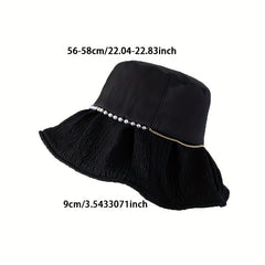 Bucket Hat Faux Pearl Chain Decor Casual Sunscreen Travel Beach Hats