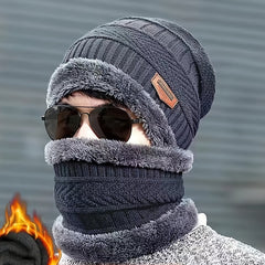 2pcs Men's Woolen Knit Hat & Neck Warmer Set