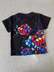 Kids Magic Cubic 3D Print T shirt Boys Hip Hop Street Sports Casual Tops