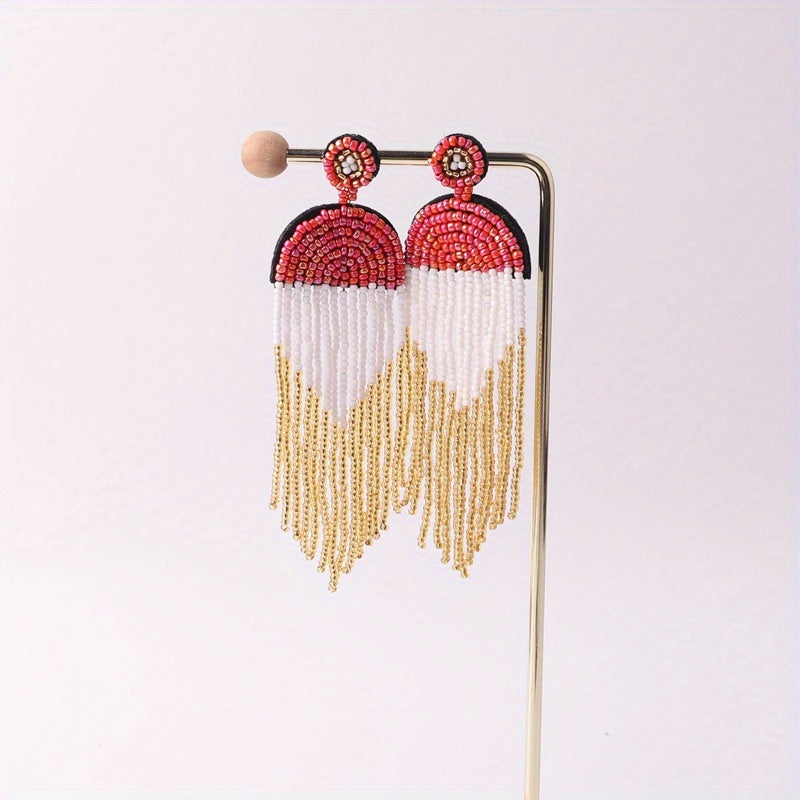 Vintage Boho Block Beads Tassel Earrings for Men Women Kids