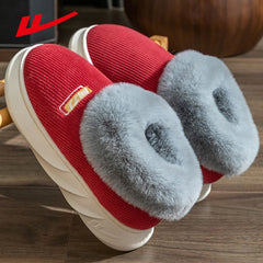 HUILI Men's Corduroy Platform House Slippers Warm Fleece Comfort Winter