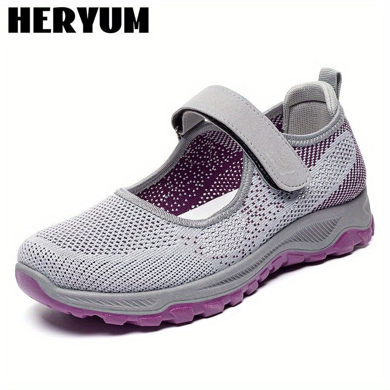 Women's Breathable Knit Sneakers Hook & Loop Outdoor Shoes