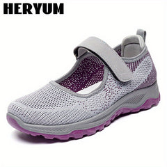 Women's Breathable Knit Sneakers Hook & Loop Outdoor Shoes
